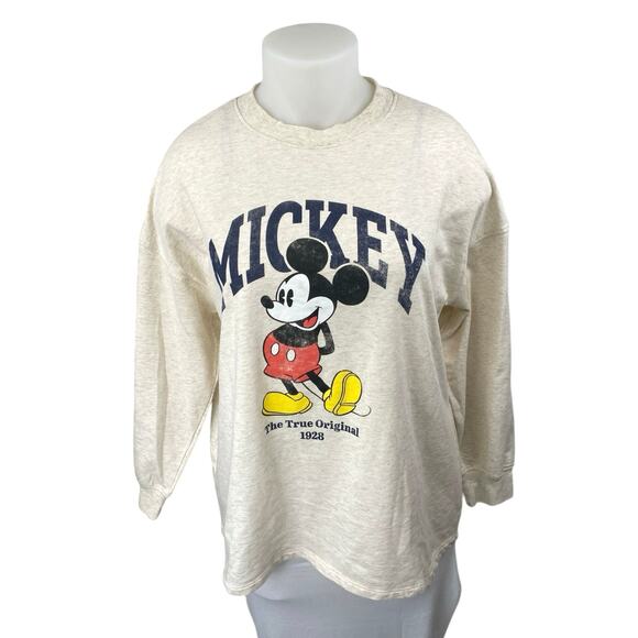 H&M Women's Cream Mickey Mouse Disney Long Sleeve Sweater Sweatshirt Top Size L - Picture 1 of 3